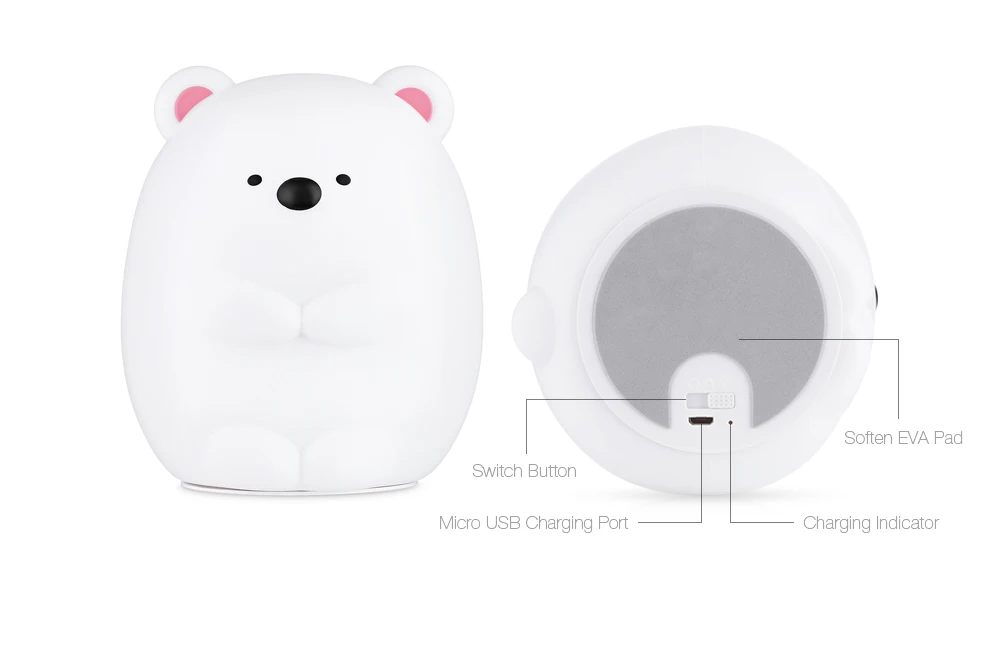 JM - 03 LED Rechargeable Silicone Bear Night Light Tap Control for Bedroom Living Room
