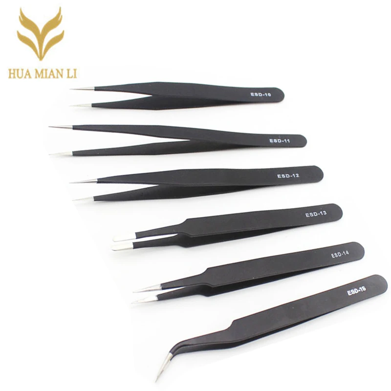 

HUAMIANLI 6Pcs Anti-static Tweezers Maintenance Tools ESD Eyebrow Eye False Eyelash Make Up Makeup Tools & Accessories Tool
