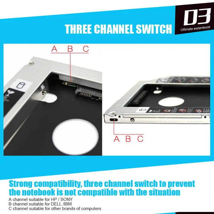 Универсальный 2-й 9,5 мм алюминиевый HDD Caddy SATA 3,0 для 2," SSD чехол HDD корпус для ноутбука CD-ROM жесткий диск кронштейн