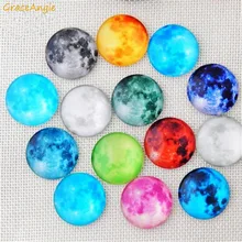 50pcs Mix Flatback Luminous time gemstone glass patch Glass Cameo 10-18MM  moon pattern Cabochon Domed DIY Colorful Jewelry Base