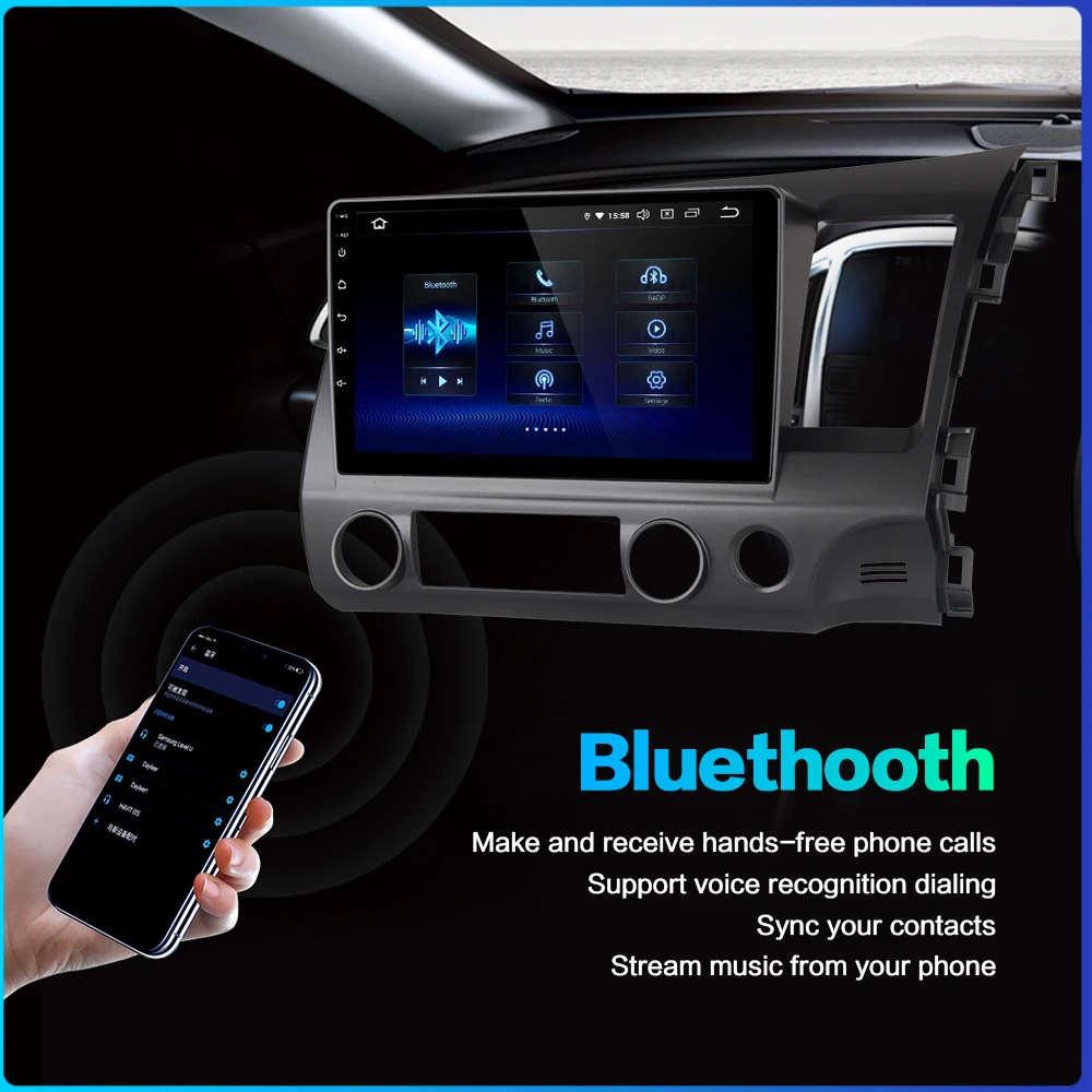 Sale Dasaita 1 Din 10.2" Car Android 9.0 Radio for Honda Civic 2006 2007 2008 2009 2010 2011 Bluetooth GPS Navigation 1080P Audio 3