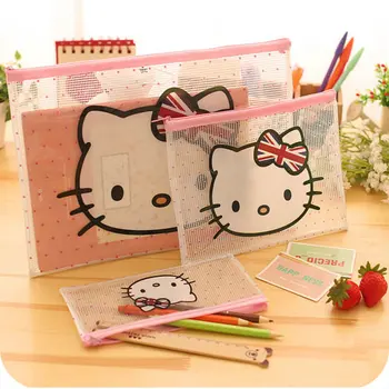 

3PCS/Set Korea Stationery Hello Kitty A4 File Bag Transparent Zipper Paper Bag Pencil File Folder Office School Supplies B47