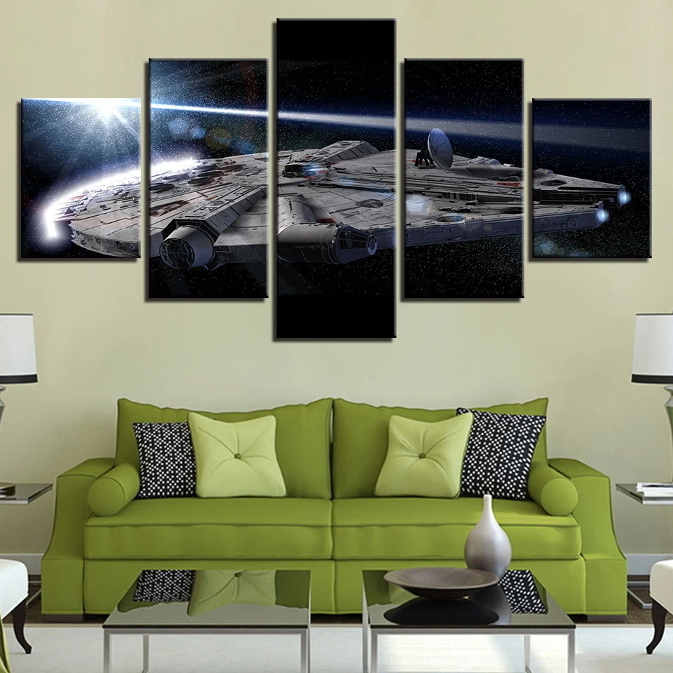 Canvas Poster Wall Art Framework Home Decor 5 Pieces Millennium Falcon Star Wars Pictures HD Prints Movie Paintings Living Room