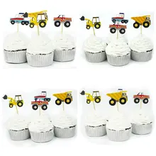 24 шт., детские праздничные торты, Кондитерские инструменты для украшения торта, карты для кексов, пирожные, десерты, вставленные карты, Prod с автомобильным трактором