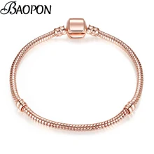 BAOPON, высокое качество, розовое золото, цветная змеиная цепь, очаровательный браслет, подходит для оригинальных бусин, прекрасный браслет, ювелирное изделие, подарок для женщин