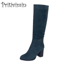 Модные зимние женские ботинки; botas mujer; женские замшевые ботинки; bottes femmes; длинные сапоги с бархатной подкладкой; Pritivimin FN17