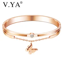 V. YA модный браслет Butrerfly из розового золота с кристаллами для женщин, браслет из нержавеющей стали с серебряным цирконием, Женские Ювелирные изделия на День святого Валентина