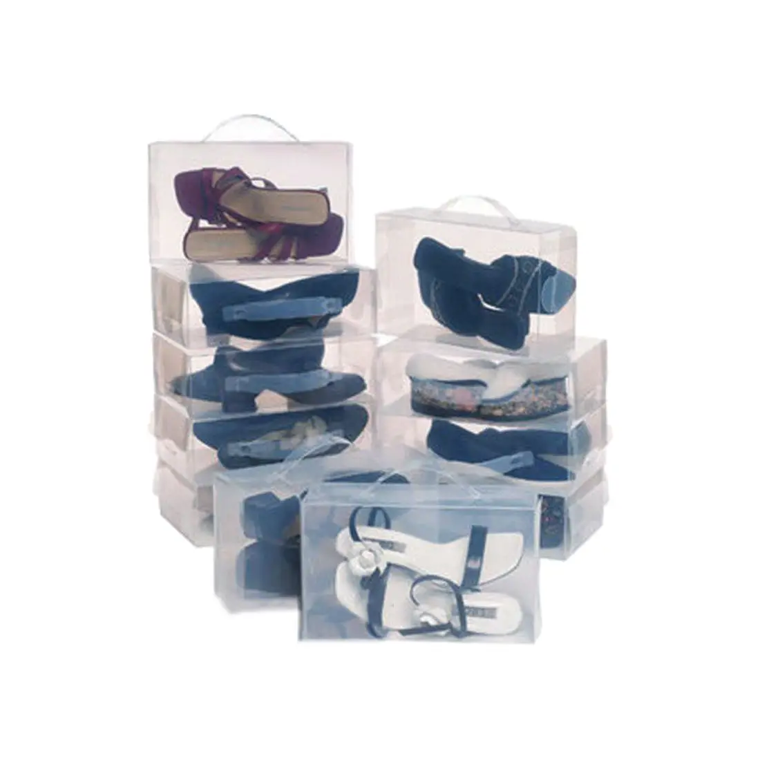 22 Ladies Mens Stackable Plastic Clear Shoe Box Boxes Storage Organiser Foldable Transparent color