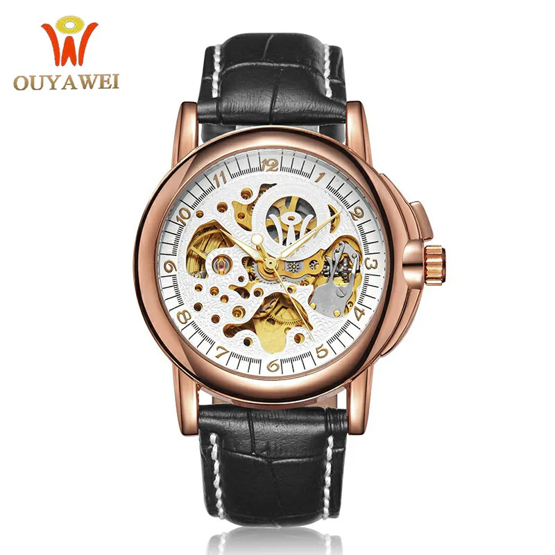 

OUYAWEI brand hollow leather men's watches luxury quality waterproof foreign trade hot-selling mechanical watches wholesale