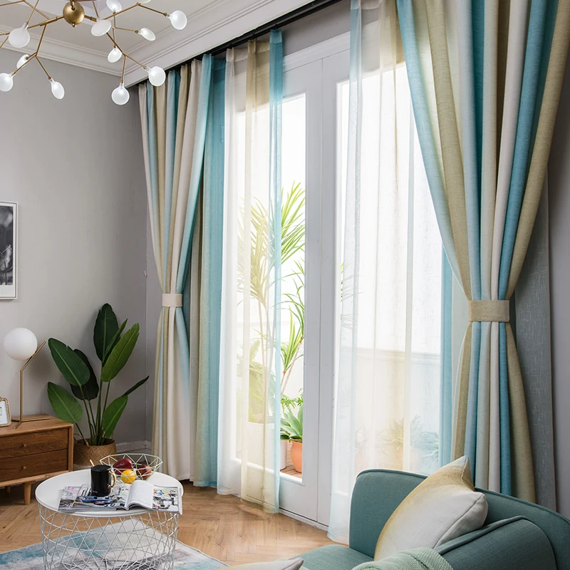 RZCortinas средиземноморская Современная занавеска полосатая занавеска s для спальни оконная обработка Тюль занавеска для гостиной спальни