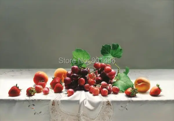 

Custom Canvas Prints Wall Art Realist Grapes Fruit on table art oil painting print on canvas for Kitchen wall Art Picture Decor
