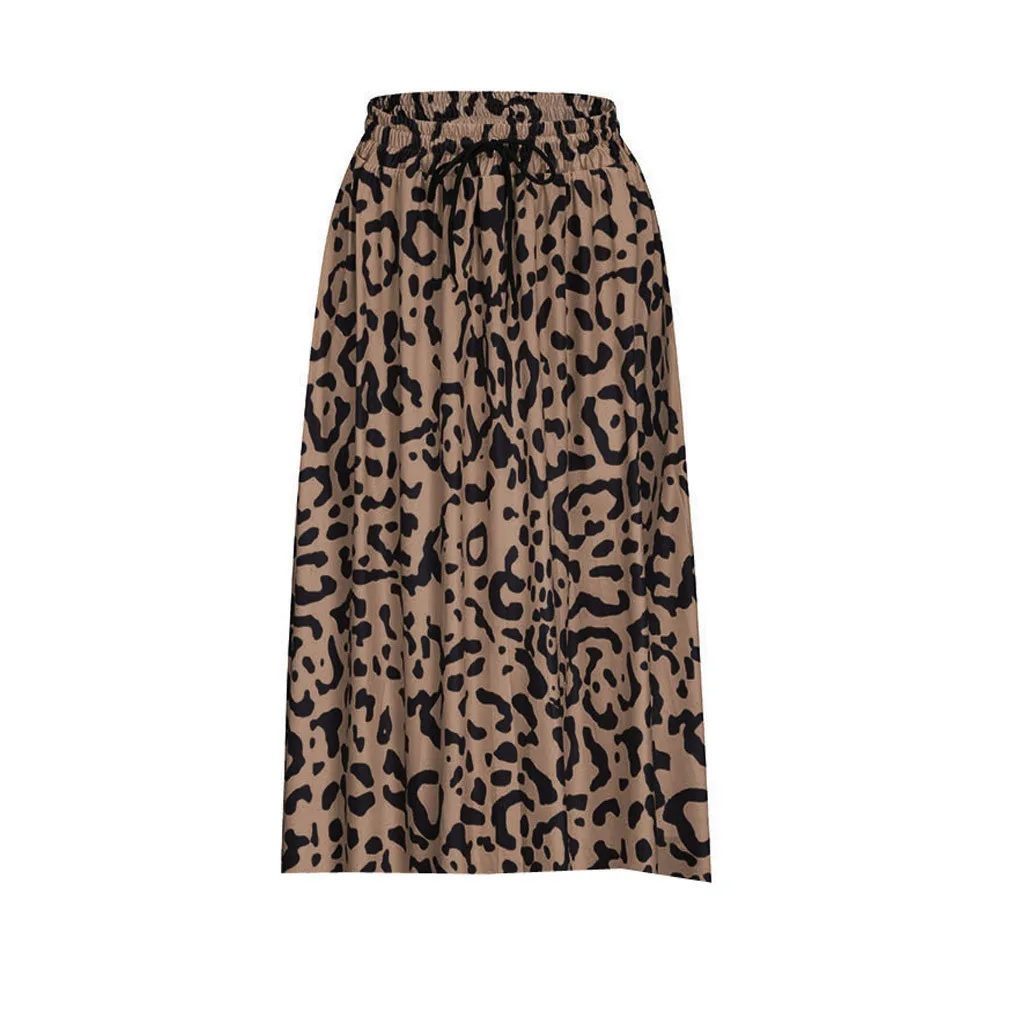 Длинная леопардовая юбка, женские шифоновые юбки размера плюс, леопардовая расцветка, на завязках, плиссированная эластичная юбка с высокой талией, богемная Макси-юбка Z4