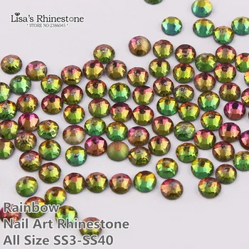 

SS3-SS34 Rainbow Nail Art Glass Rhinestones Flatback Non HotFix Glue On Rhinestone For Nails DIY