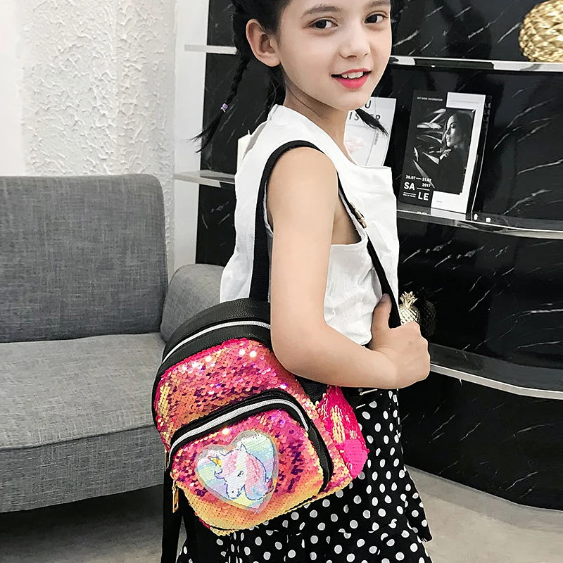 

New Sequin kids bag holographic backpack for children shining for girls schoolbag high quality Women Sequins Backpack mini M555