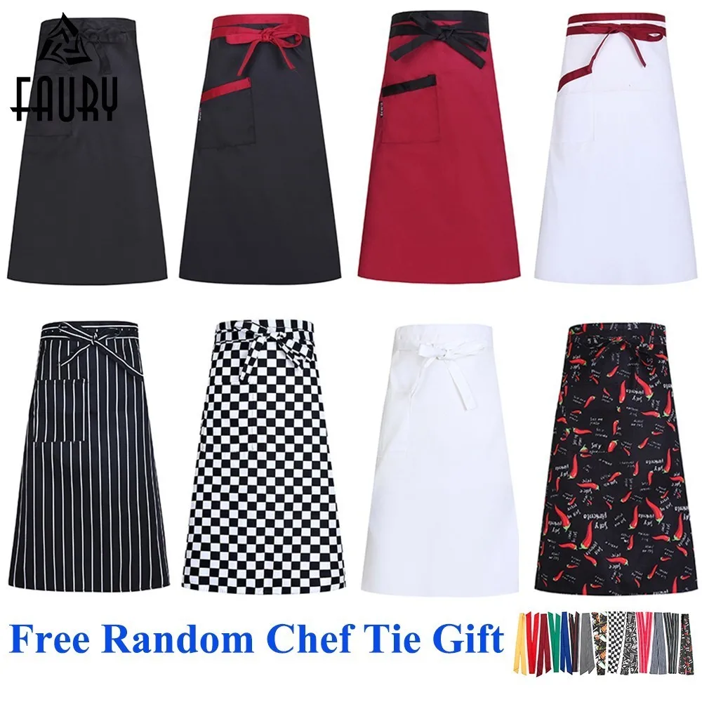 

2019 Chef Apron Kitchen Cooking Aprons Work Dining Half-length Food Service Catering Chefs Hotel Waiters Uniform Free Scarf Gift