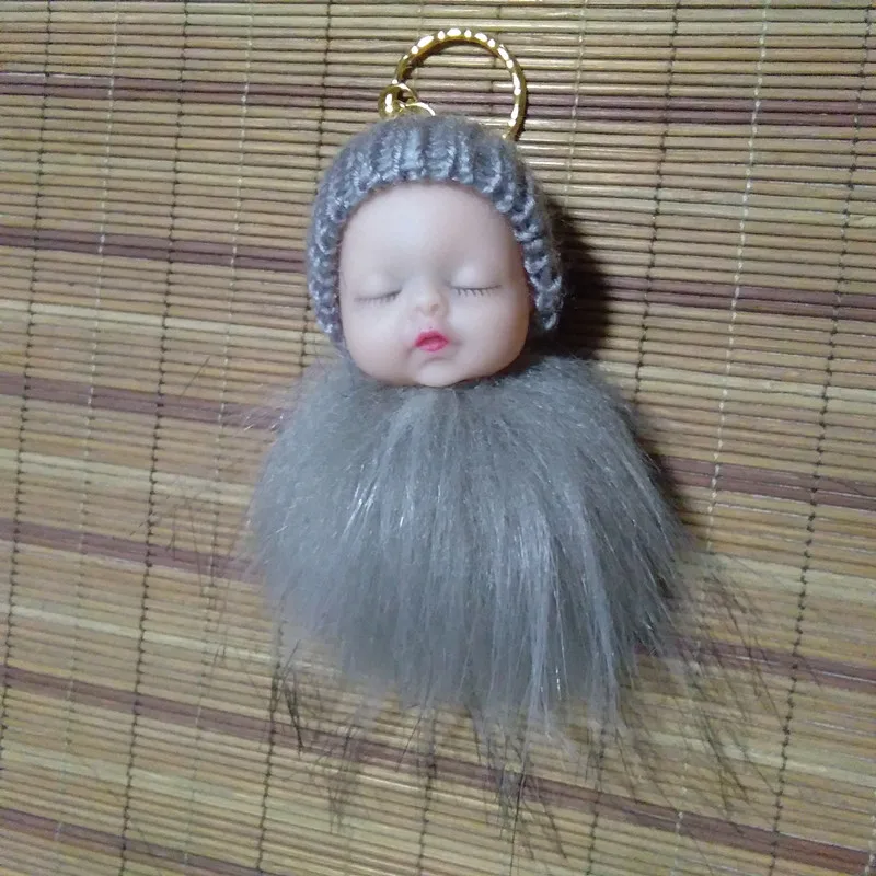 

2019 Sleeping Baby Keychain Cartoon Baby Keyring Fake Fur Tassel pompons Handmade Crafts Party Gifts