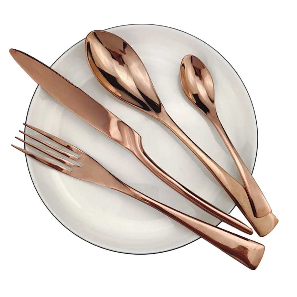 

Rose Gold Dinner Copper Knife 304 Stainless Steel Black Blue Cutlery Set Mirror Dinnerware Forks Tableware Sets 4Pcs/Lot