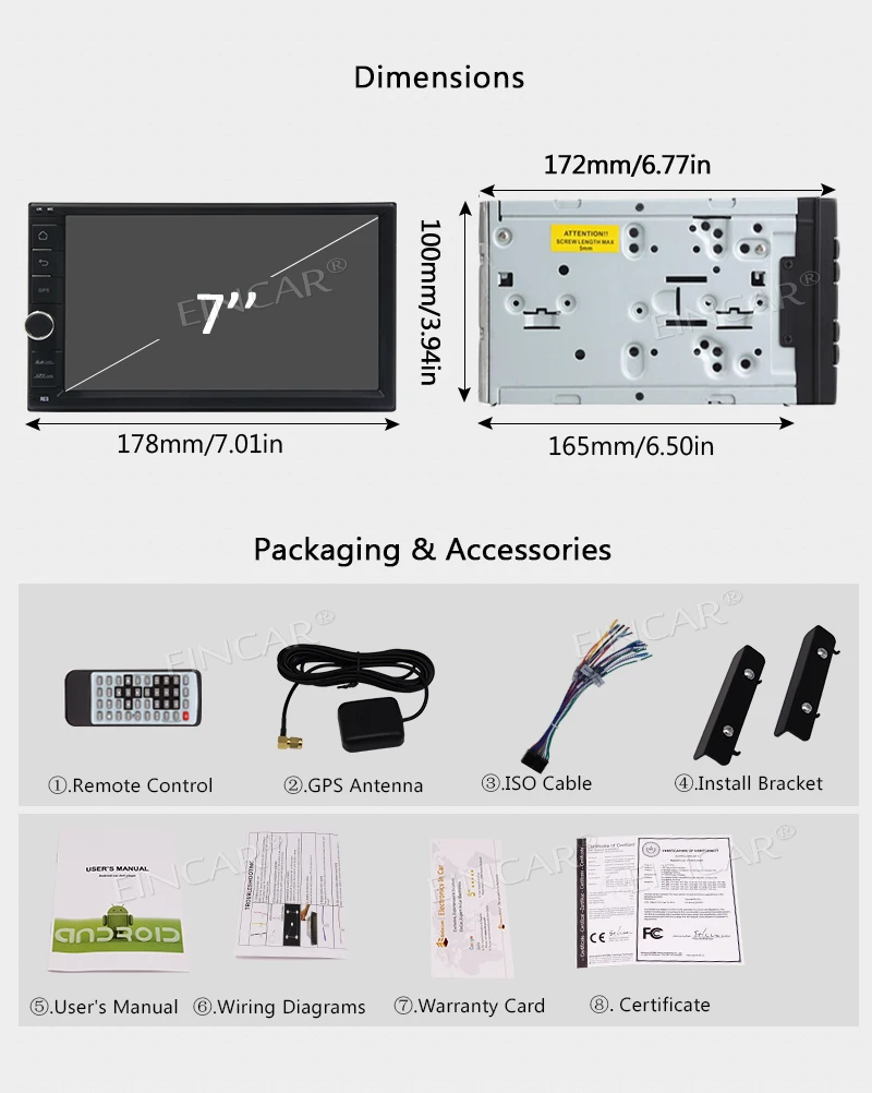Top Android Stereo 7.1 Headunit with support GPS Navigation Handsfree Bluetooth Wifi/4g/3g/Mirror Link OBD USB/SD Autoradio Free Map 9