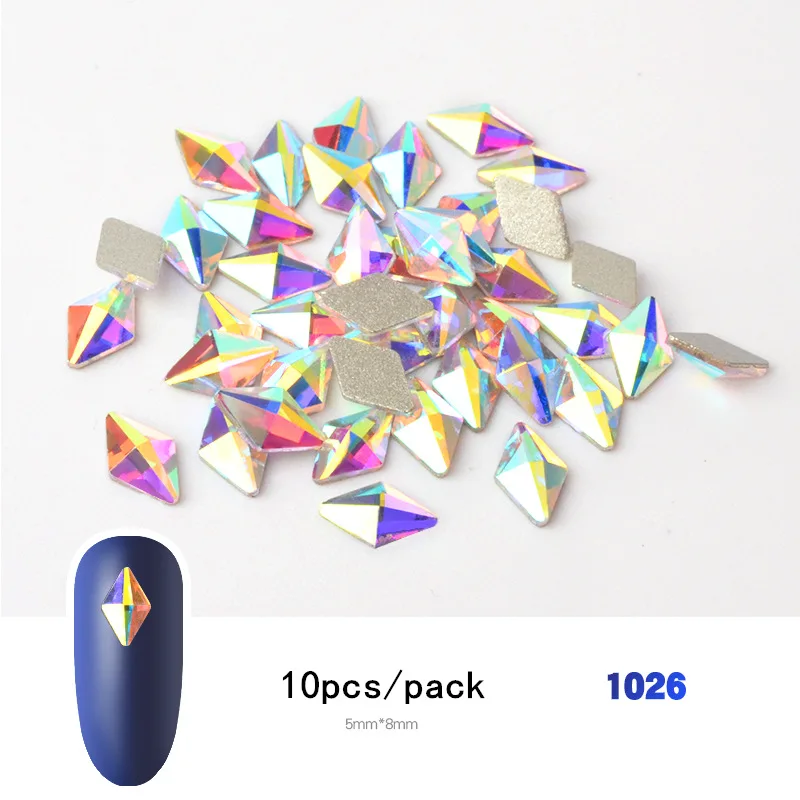 10 шт, блестящие цветные 3D Стразы для дизайна ногтей, плоские с оборота стеклянные драгоценные камни, ювелирные изделия, 30 стилей, аксессуары для дизайна маникюра - Цвет: 1026