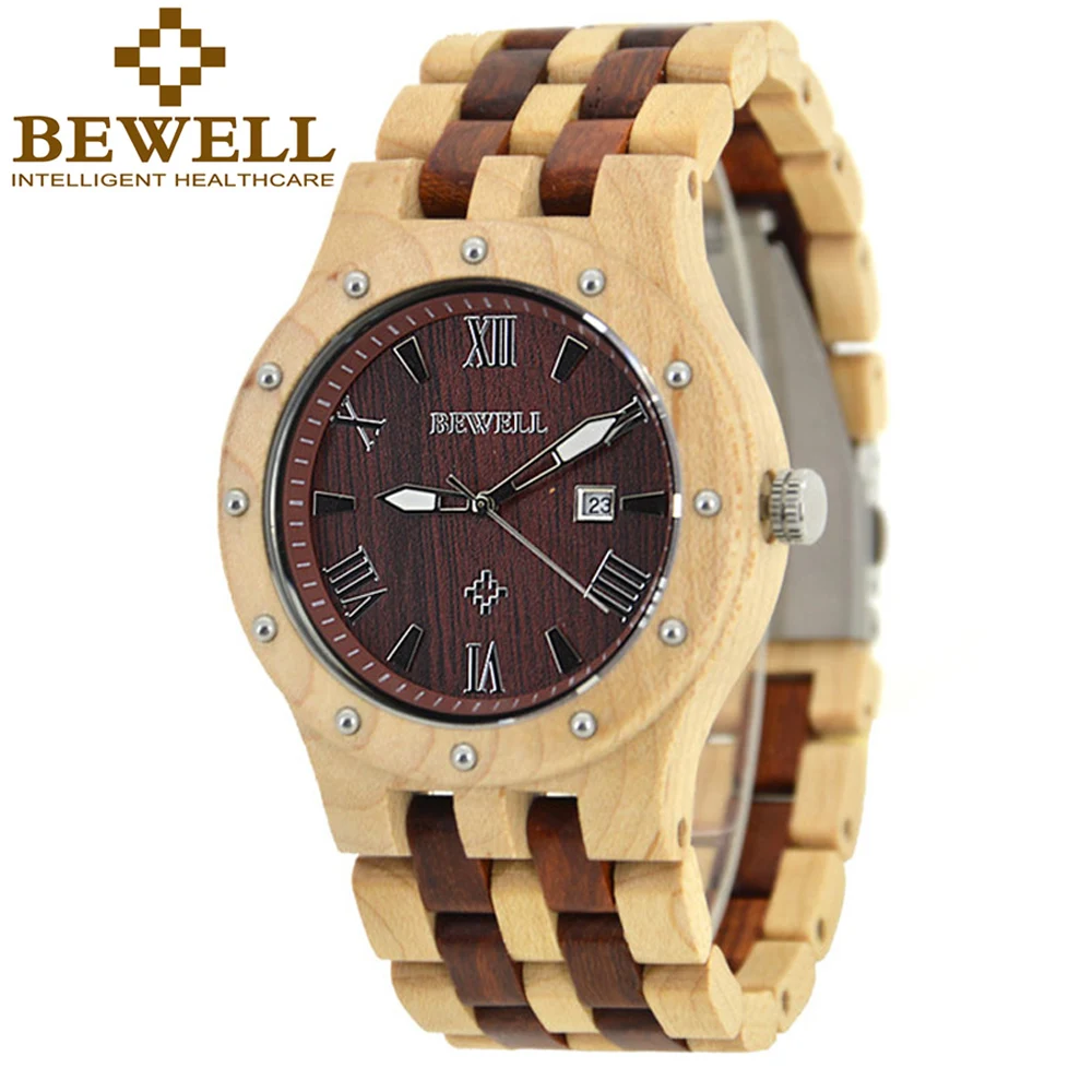  BEWELL  Wooden Watch  Men Wood Auto Date Wristwatch Men s 