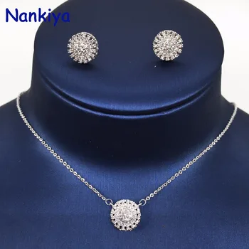 

Nankiya Trendy Round Shape AAA Cubic Zirconia Pandent and Earring Jewelry Set Micro Pave CZ Set for Birthday Gift Lovely NC348-1