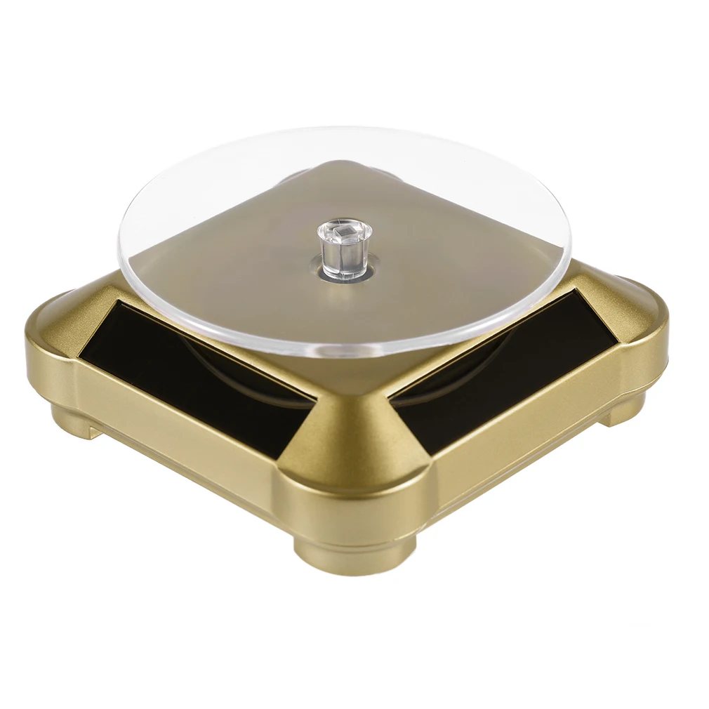 360 Turntable Solar Showcase Automatic Rotating Stand For Necklace Bracelet 110*110*50mm Watch Display - Цвет: Golden