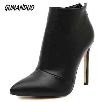 

GUMANDUO women pumps high heels boots shoes woman pointed toe wedding party dress stiletto ladies short ankle boots size 35-40
