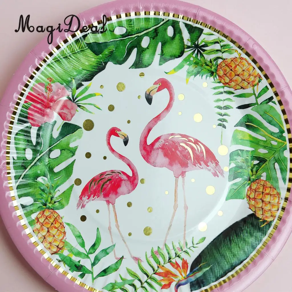 20 Set Tropical Hawaiian Flamingo Disposable Paper Plates Cups Hawaiian Luau Baby Shower Cocktail Party Tableware