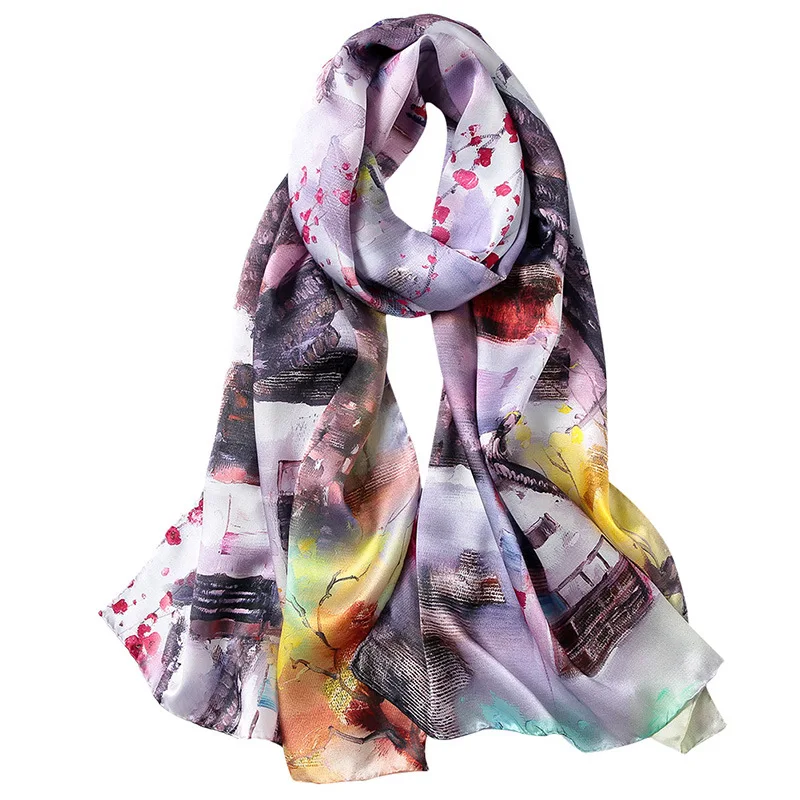 DANKEYISI, длинный шарф из чистого шелка, женский шарф, Шелковый платок, весна-осень, женские шелковые шарфы, с принтом, шелк тутового цвета, пляжные накидки - Цвет: c4