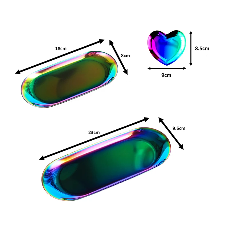 Nordic Стиль переливающийся лоток Нержавеющая сталь латунь Овальные голографические лотки для хранения товара Украшение Ресторан посуда - Цвет: 5