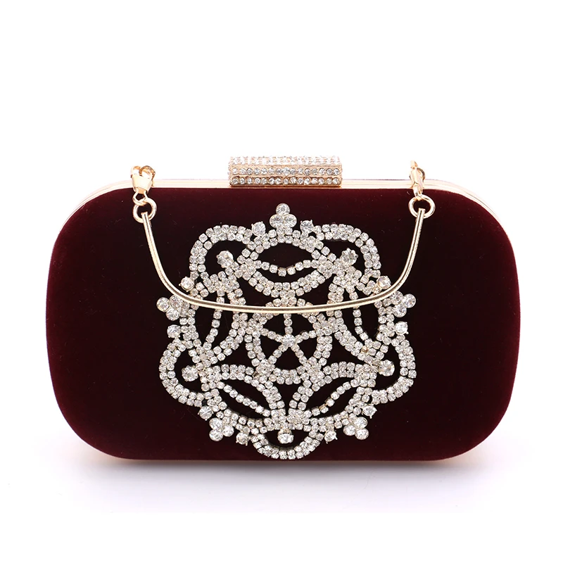 Velvet diamonds wine red evening bags mini purse clutch with chain shoulder evening bag for wedding Velvet diamonds wine red evening bags mini purse clutch with chain shoulder evening bag for wedding