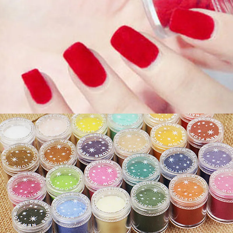 

24 Colors 10ml/box Charming 3D Velvet Flocking Powder Nail Art Decorations Polish Tips Manicure Nails Decorations New Arrive