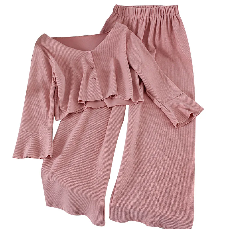 

Random Long sets for women Tops +Wide Leg Pants 2 piece Set summer clothes for Female pink outfits set Casual Fitting Pant Suit