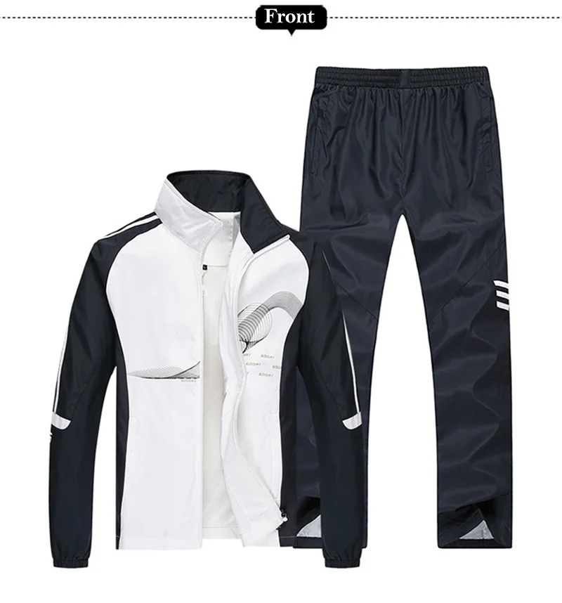 

2019 Spring Running Sets Men Sport Suits Sportswear Set Polyester Fitness Training Gym Cycling Tracksuit Zip Pocket Jogging Suit