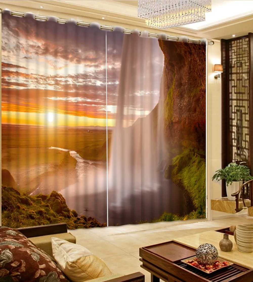 Custom Photo Curtain Modern Beautiful Colors Waterfall Curtains For The Living Room Landscape