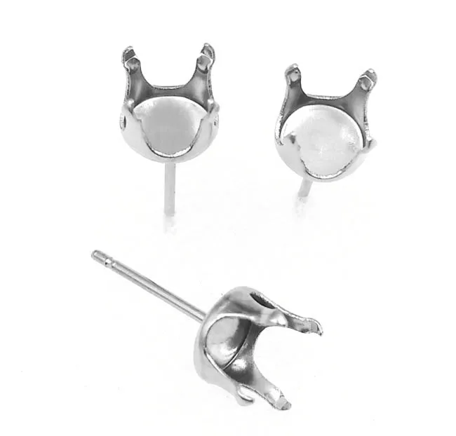 Blank Stainless Steel Stud Earrings Bases with 4 Prongs Pins Bezel