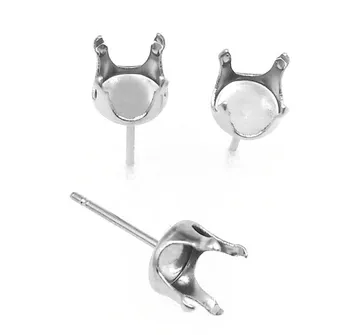 

Blank Stainless Steel Stud Earrings Bases with 4 Prongs Pins Bezel Crystal Cameo Cabochons Earrings post Settings DIY Findings