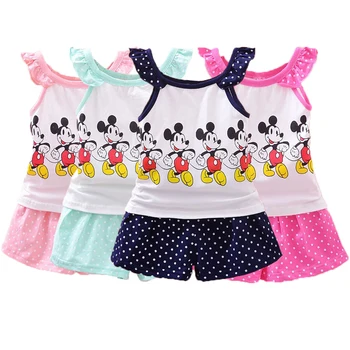 

2019 Hot Sale Summer Children's Two-piece Set Cotton Suit Children Clothing Set Cartoon Minnie Vest T-shirt Shorts Clothes Sets