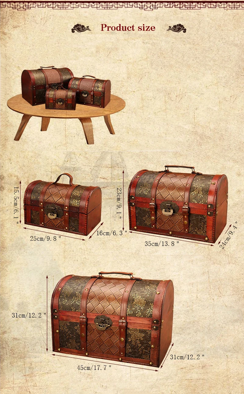 Классическая деревянная коробка с замком, европейская ретро креативная коробка для хранения, античный сундук с сокровищами, украшение для дома, винтажный домашний декор, подарок