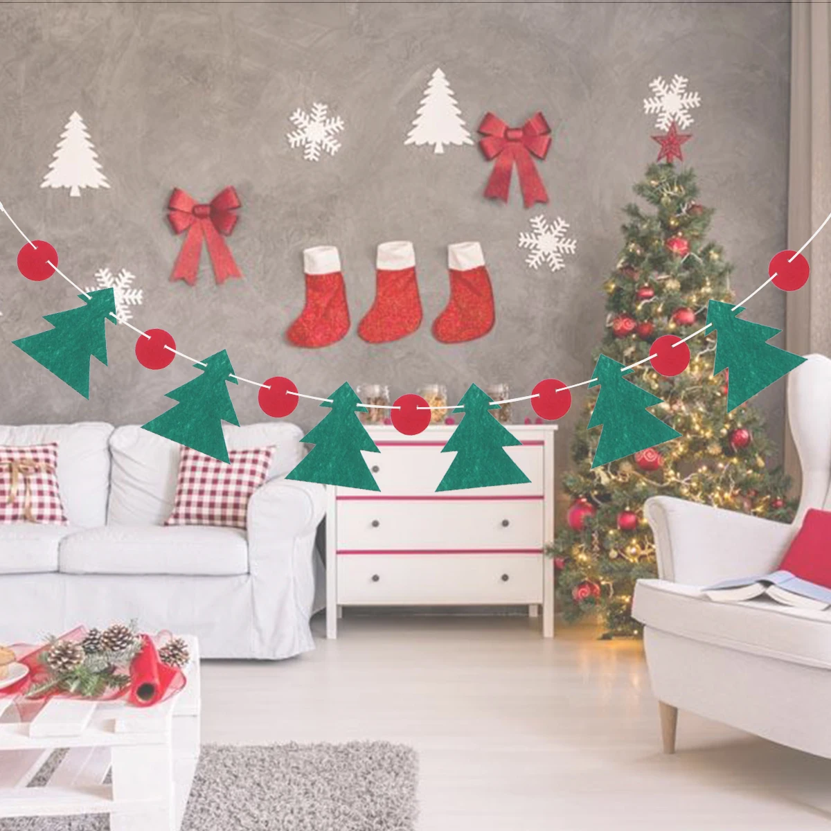 

3 Meters Green Fabric Christmas Tree Party Bunting Banners Christmas Garlands Flags Xmas Hanging Decoration Supplies Green A30
