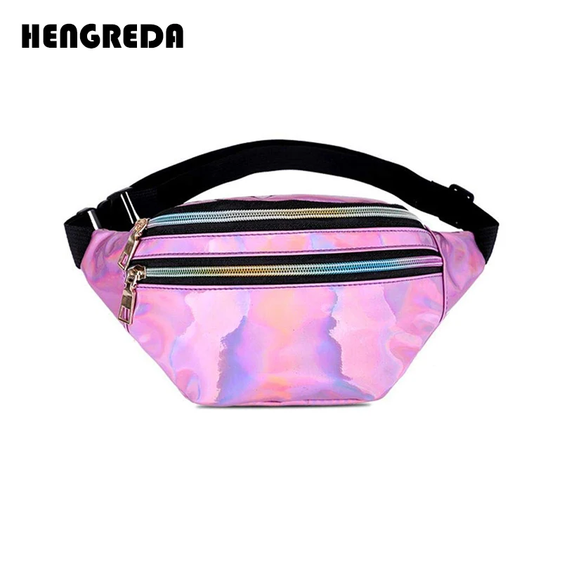 Pink Hengreda голографические поясные сумки женские розовые серебряные поясные сумки Женская поясная сумка черные геометрические поясные сумки лазерная нагрудная сумка для телефона - Цвет: Pink