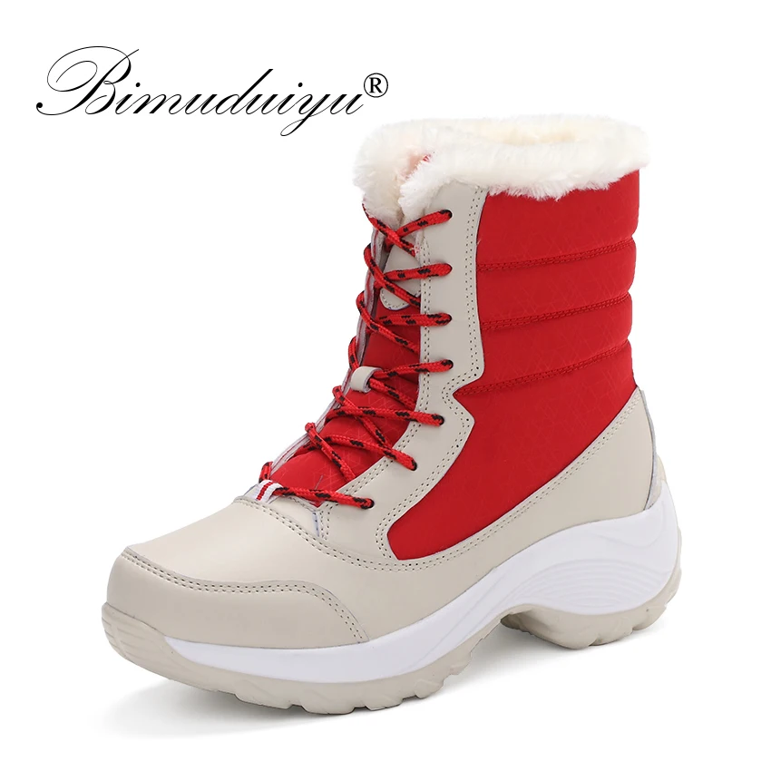 

BIMUDUIYU Female Winter Women Snow Boots Mid-calf Boots Keep Warm Shoes Platform Waterproof Plush High Cut Shoes Winter Boots