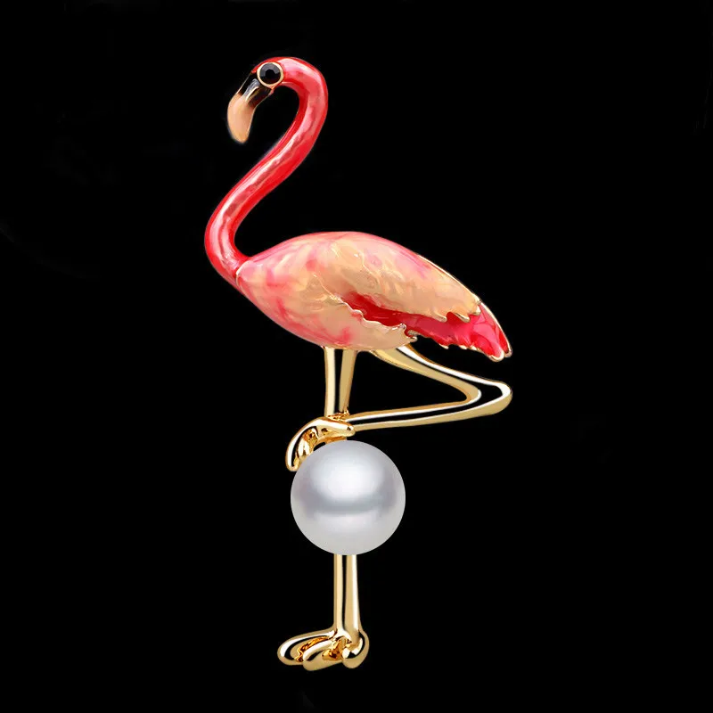 

Flamingo Brooch Pins Fixed Straps Anti Slip Pin Korean Simple Pearl Women's accessories Cardigan Anti Wearing Enamel Pin Wedding