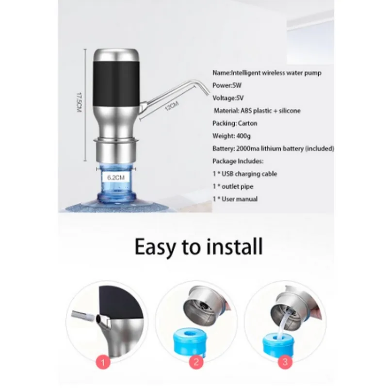 Portable Outdoor Wireless Electric Automatic Water Bottle Pump Smart Dispenser with Rechargeable Battery Drinking Water Suction