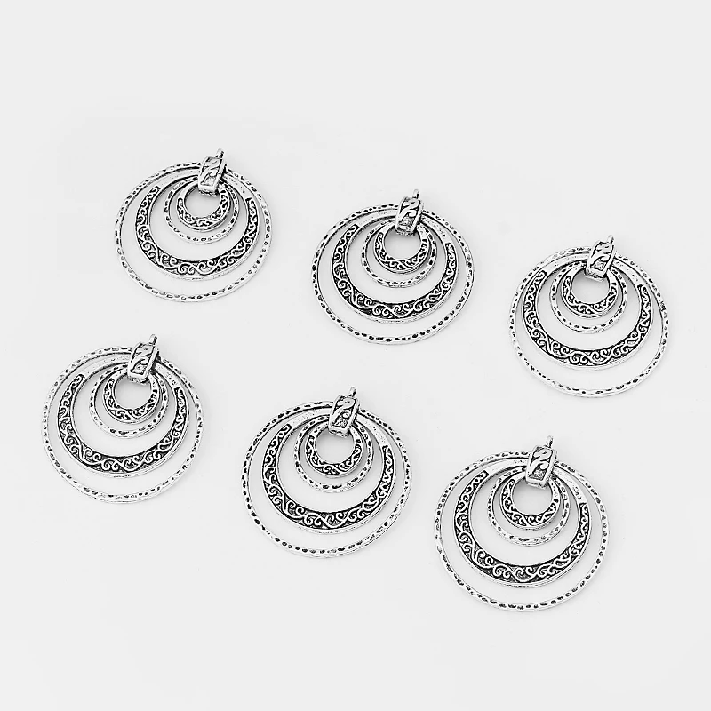 4 шт Модные Винтажные серебряные большие круглые 4 круги, забитые подвески для ожерелья, ювелирных изделий, изготовление 45 мм