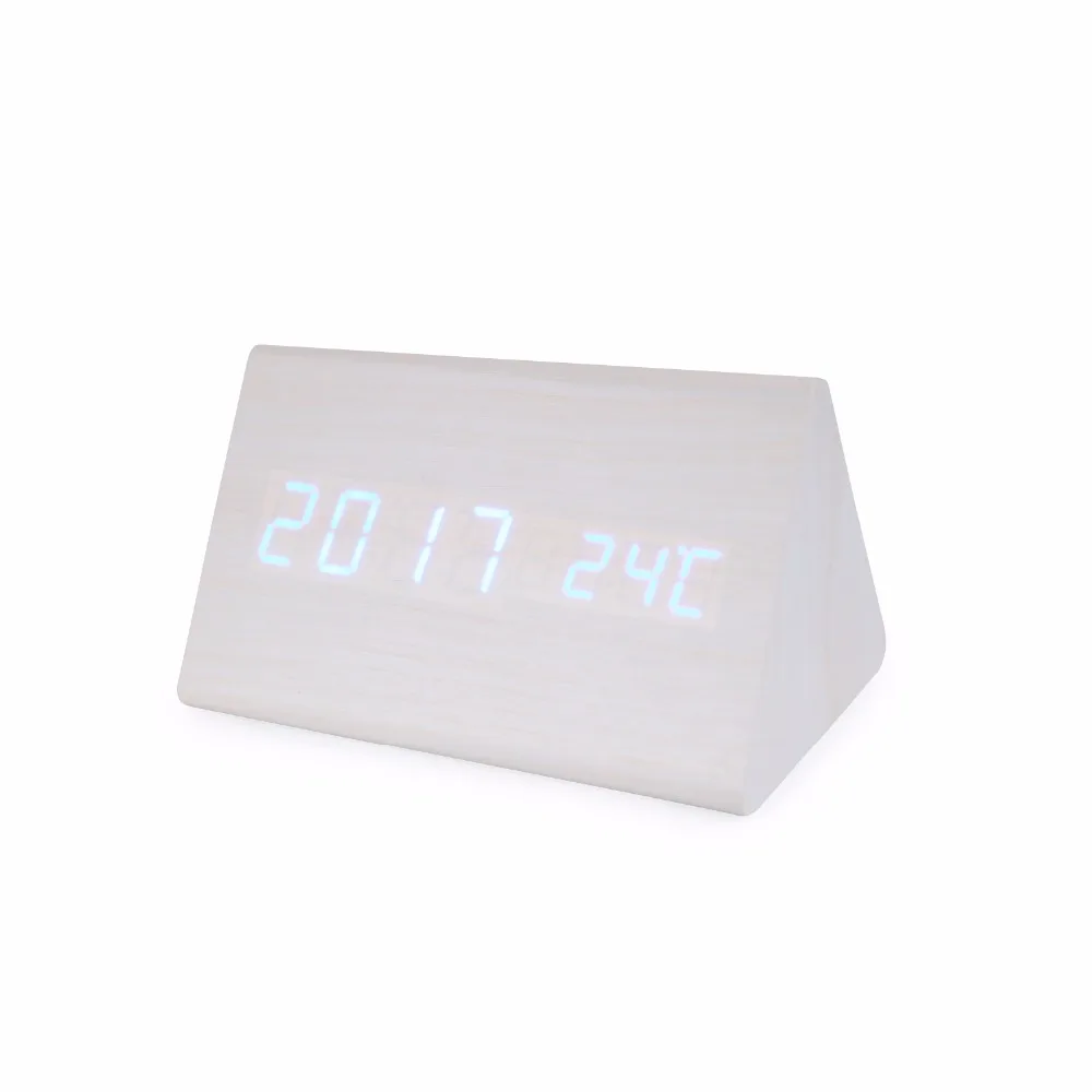 LED Wood Alarm Clock Student Desk Light Alarm Clock Temperature Display