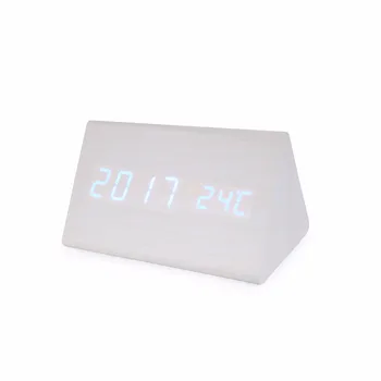 

LED Wood Alarm Clock Student Desk Light Alarm Clock Temperature Display Sounds Control Desk Clocks Home Decor Gift Digital Clock