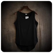 Новая высококачественная Мужская одежда Мужская мода неправильная длина свободная Мода изогнутый подол без рукавов T-Жилеты мужские черные белые майки