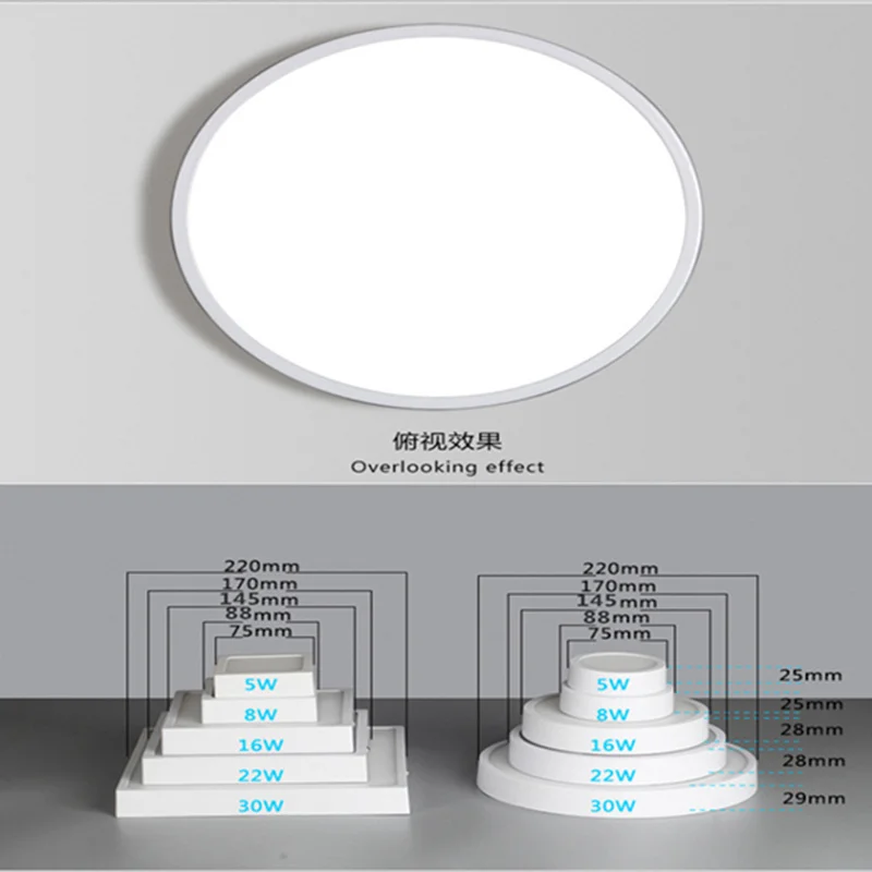 Светодиодный потолочный светильник квадратный/круглый 8 Вт 16 Вт 22 Вт 30 Вт потолочный светильник лампа с накладным креплением для