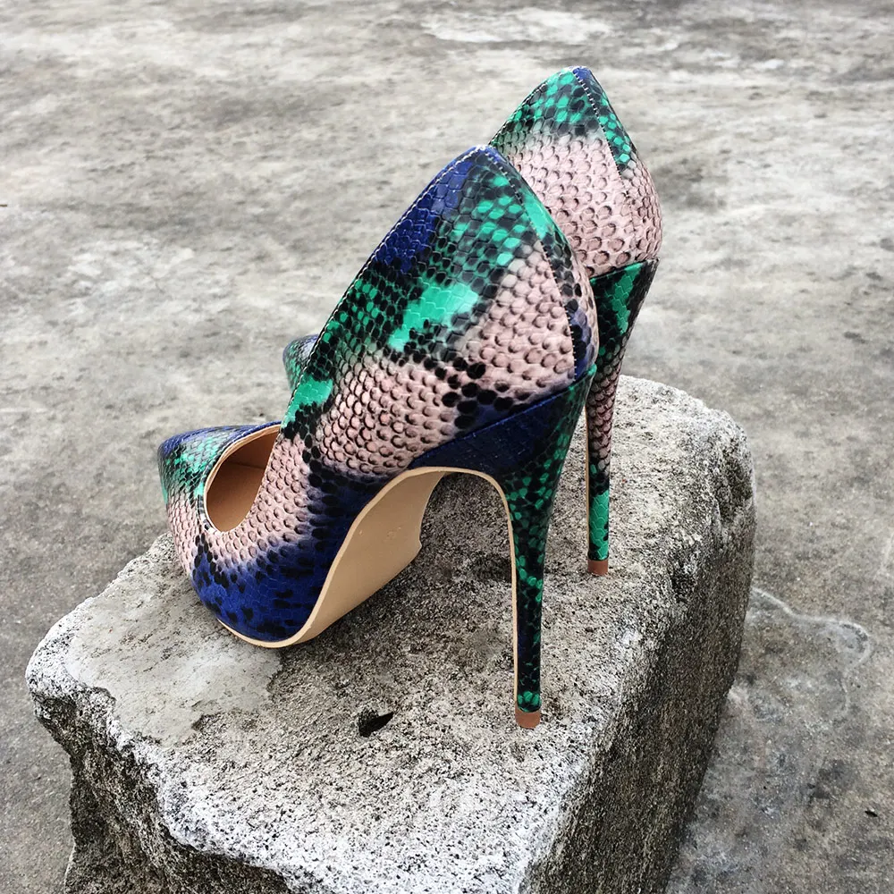 Veowalk/женские со змеиным принтом Кожа Для женщин пикантная обувь на высоком каблуке(12/10/8 см; Каблук-шпилька; модная острый носок, без шнуровки, женские туфли-лодочки обувь для вечеринок для женщин